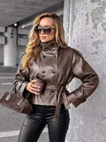 Veste simili chocolat façon motard