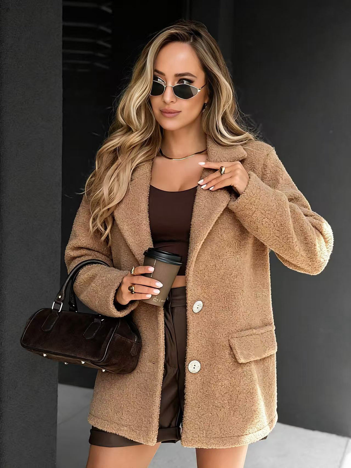 Veste bouclette beige tendance