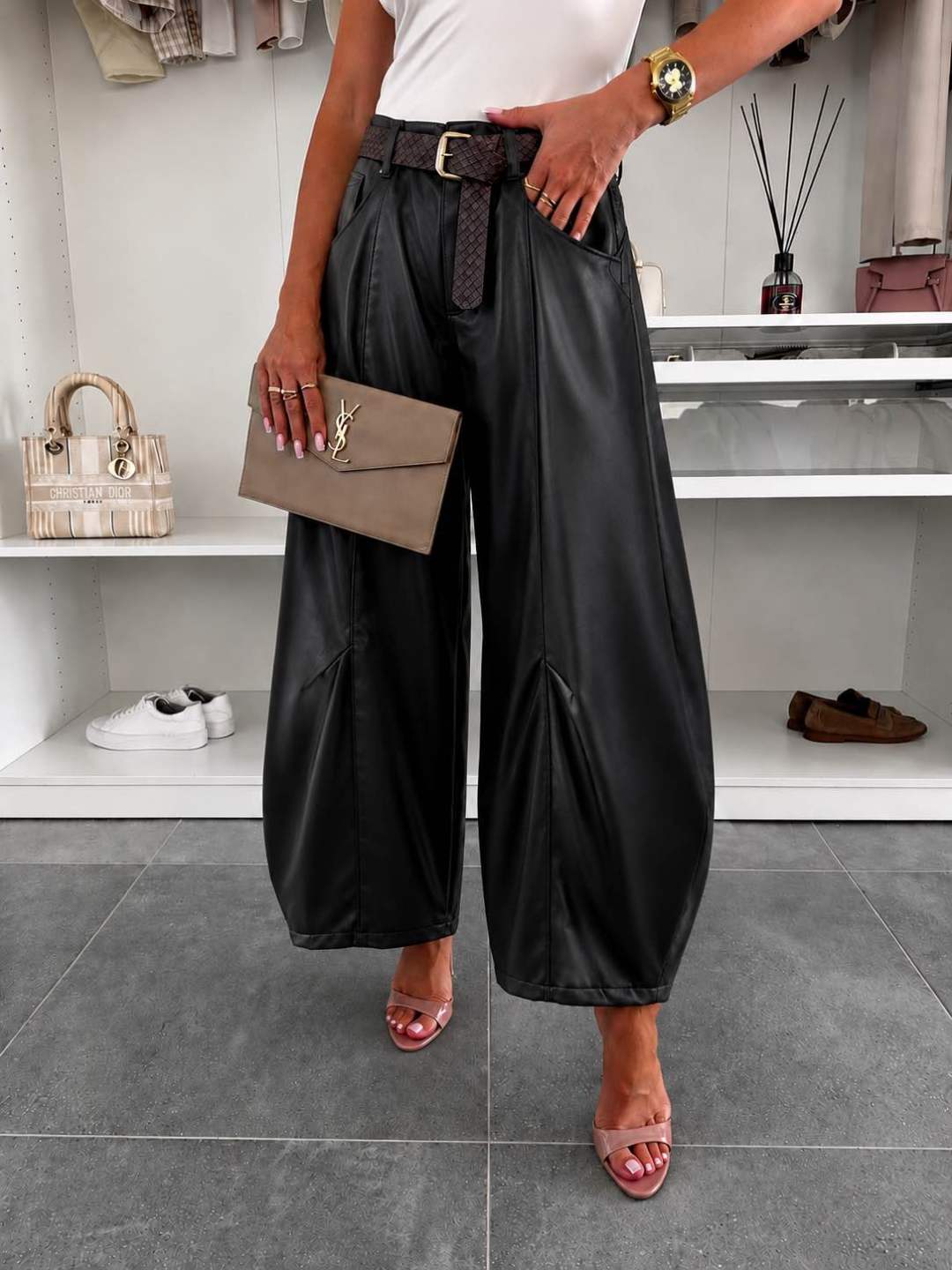 Pantalon façon ballon simili hyper tendance