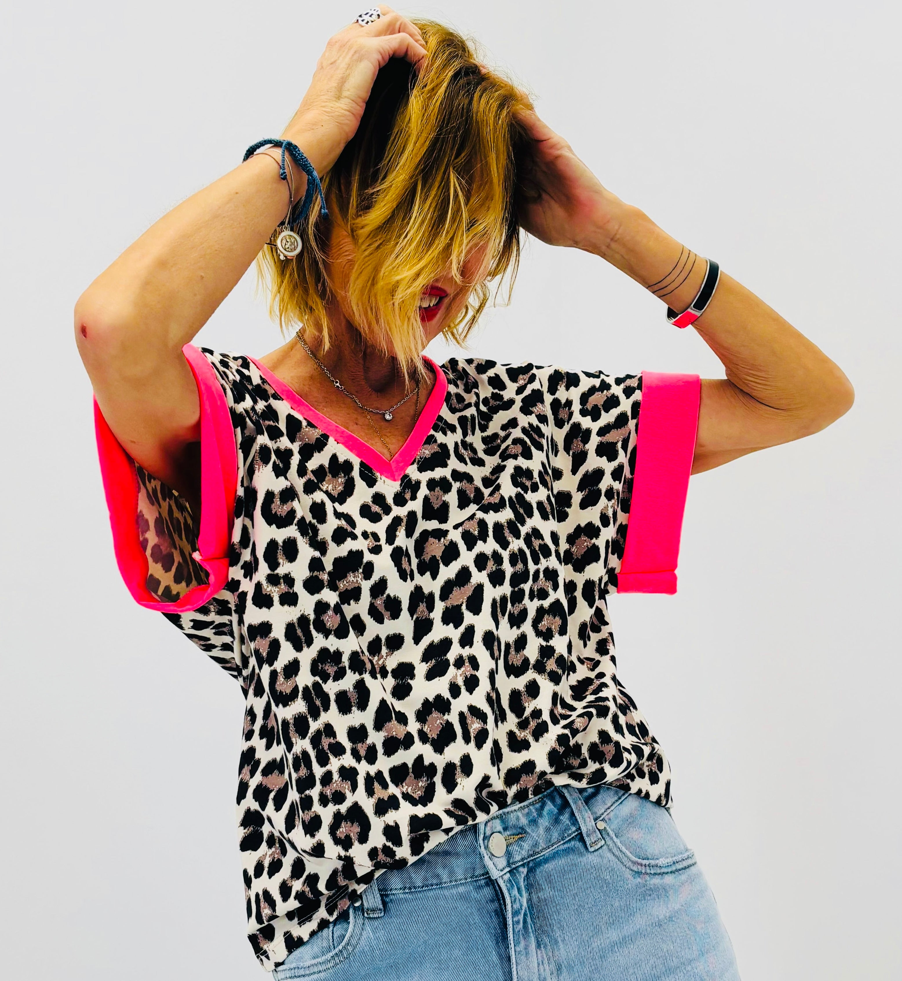 Tee shirt leopard fuschia