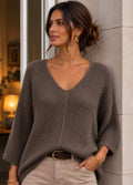 Pull V taupe manches 3/4