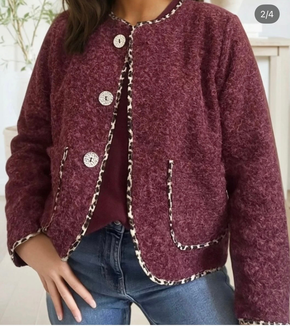 Veste casual bordure léopard hyper tendance