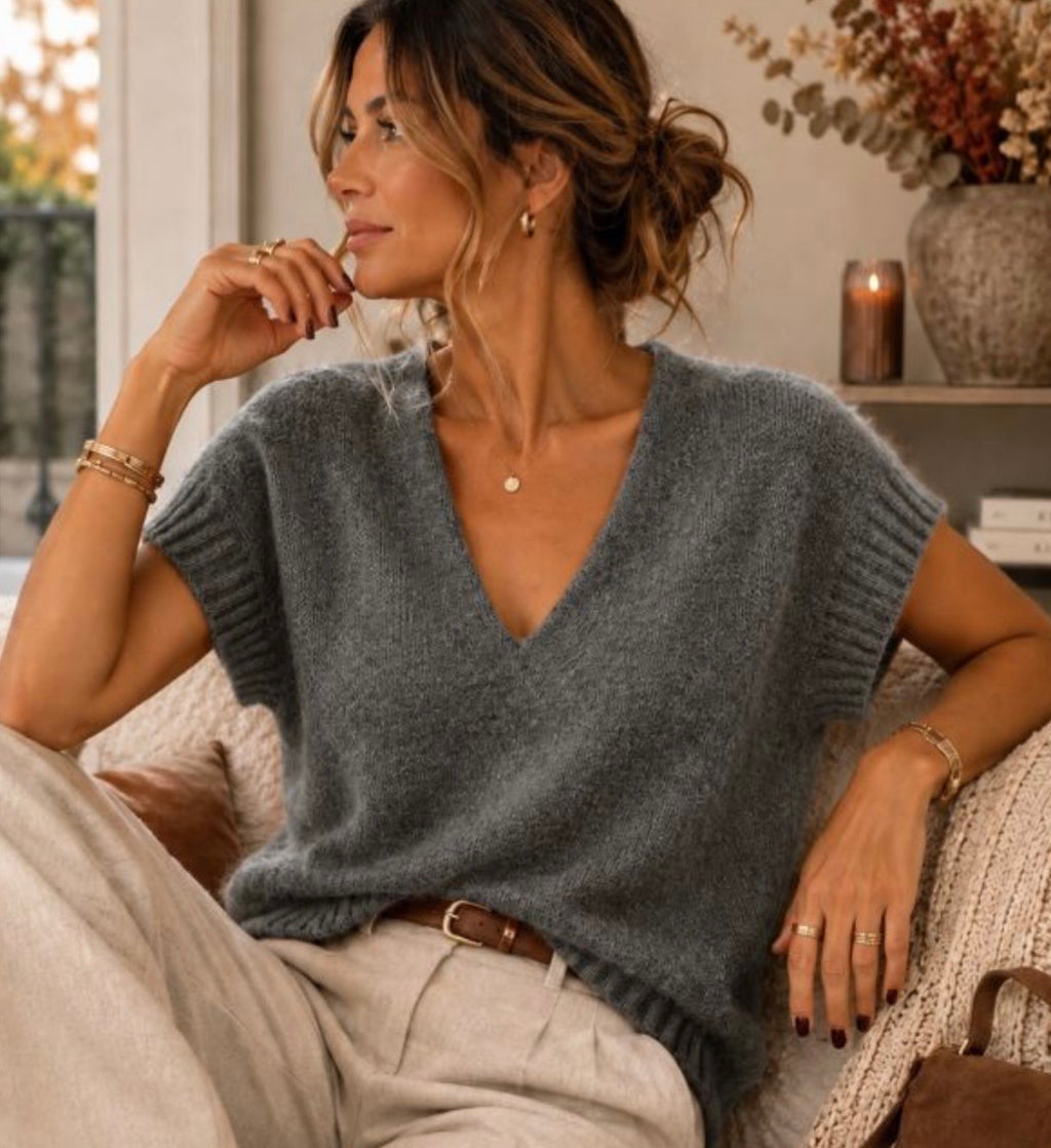 Pull V tout doux manches courtes