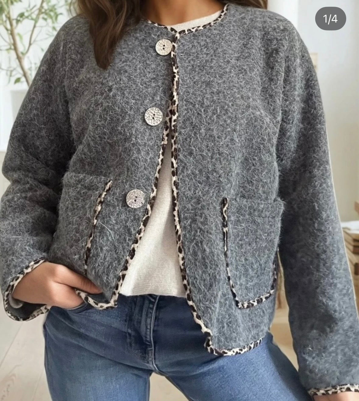 Veste casual bordure léopard hyper tendance