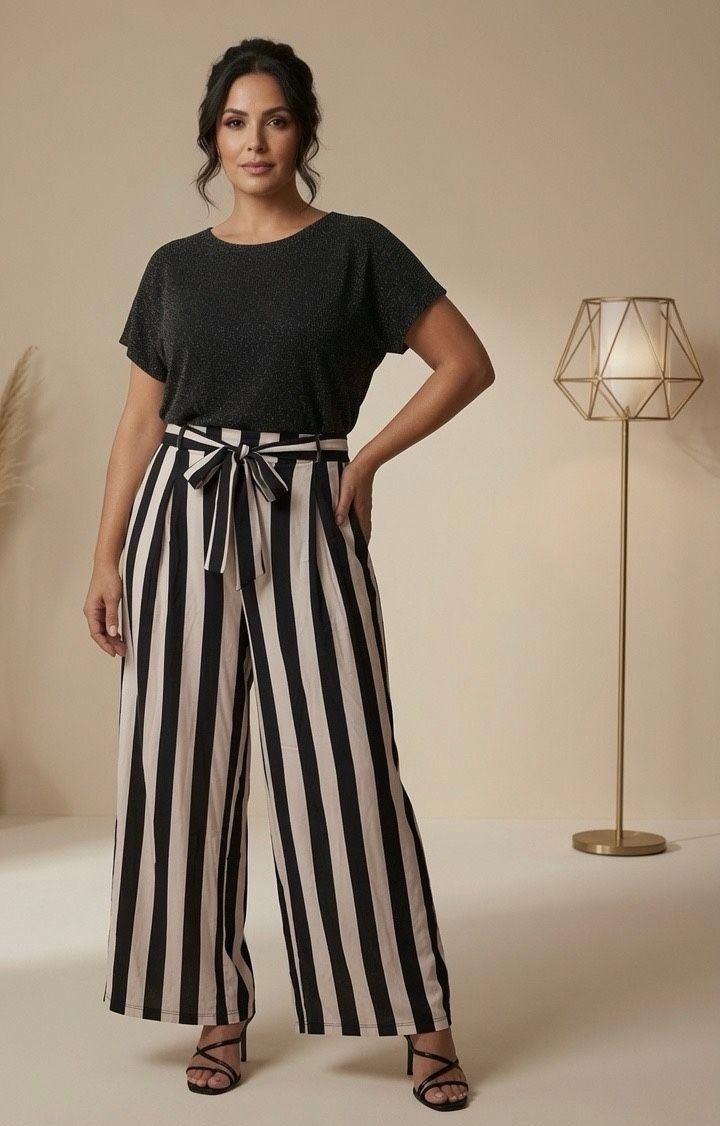 Pantalon rayé noir grande taille