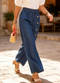 Pantalon large jean boutons chics