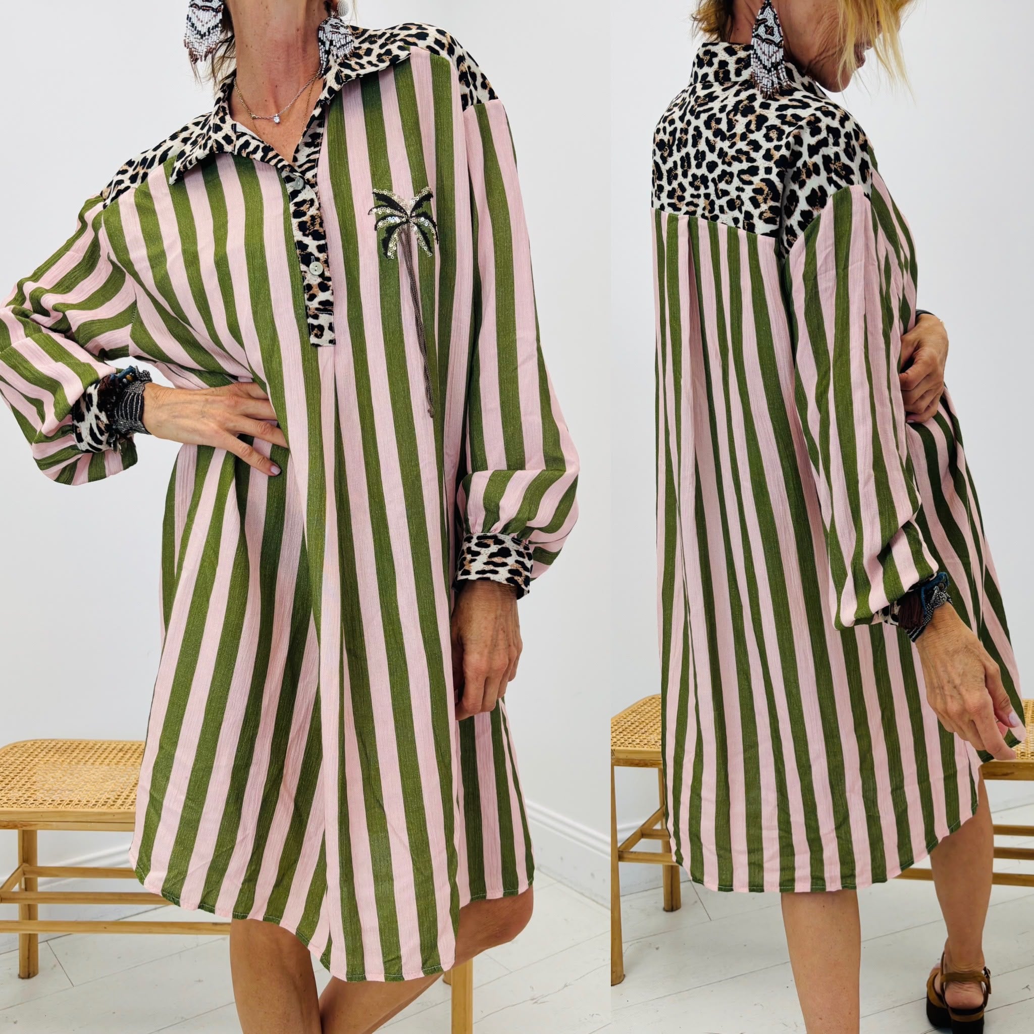 Robe longue rayée palmiers
