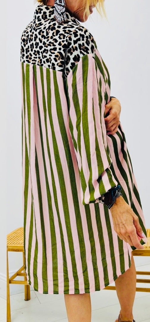 Robe longue rayée palmiers