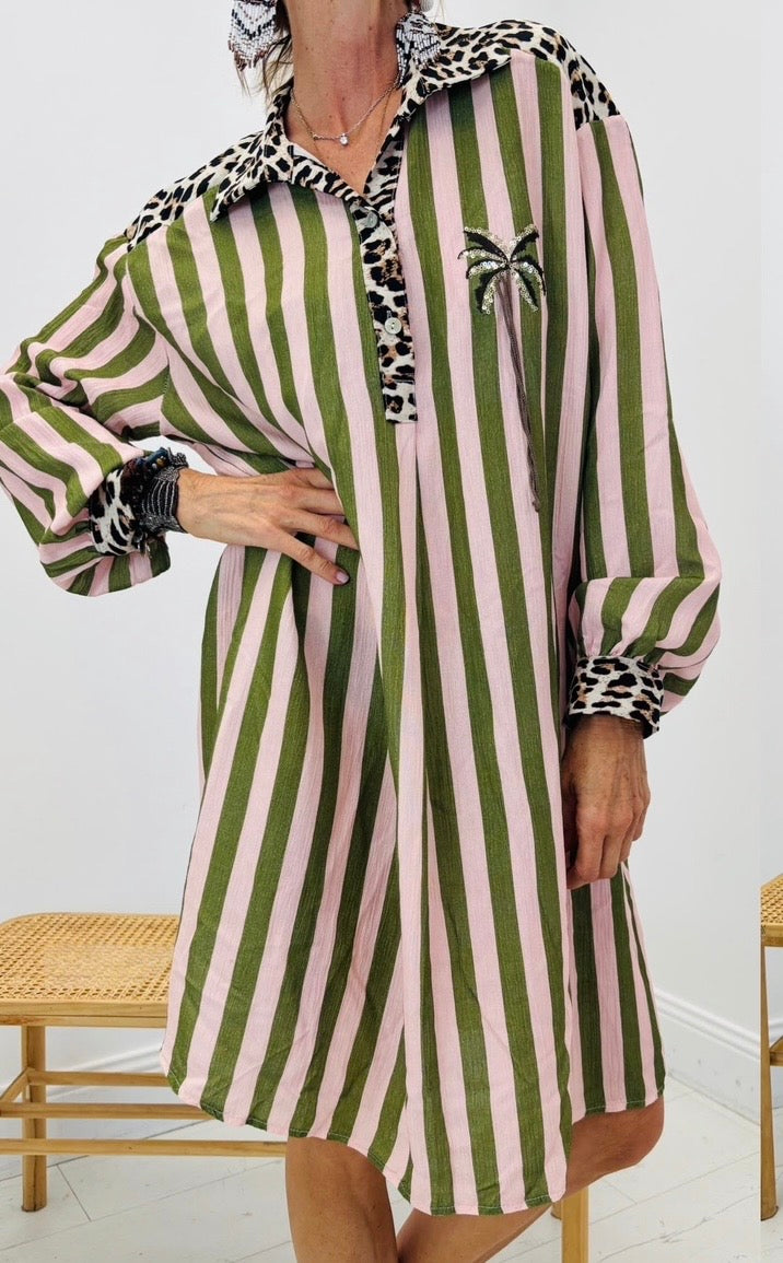 Robe longue rayée palmiers