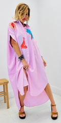 Robe chemise rose palmiers