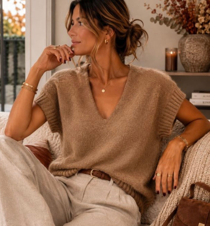 Pull V tout doux manches courtes