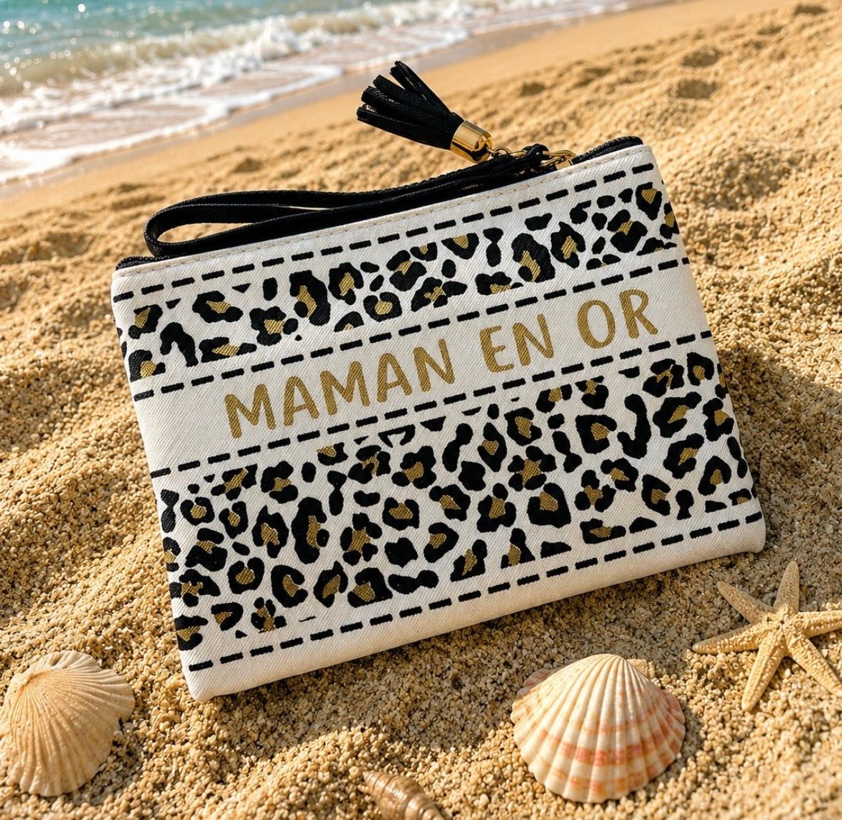 Pochette Maman en Or léopard