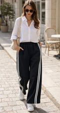 Pantalon noir bandes blanches tendance